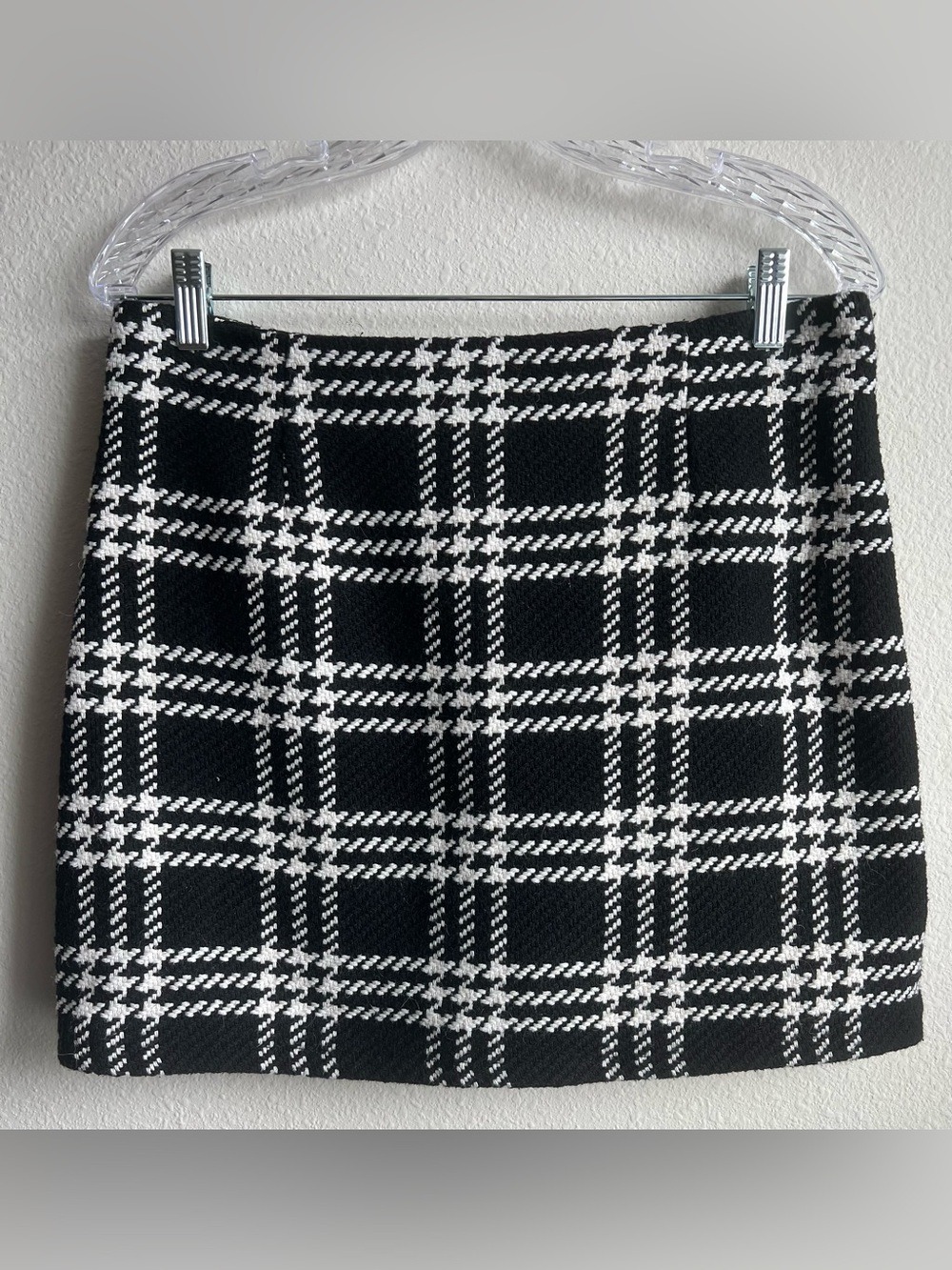 Pink Lily Large Black and White Plaid Wool Mini Skirt Houndstooth Alabama